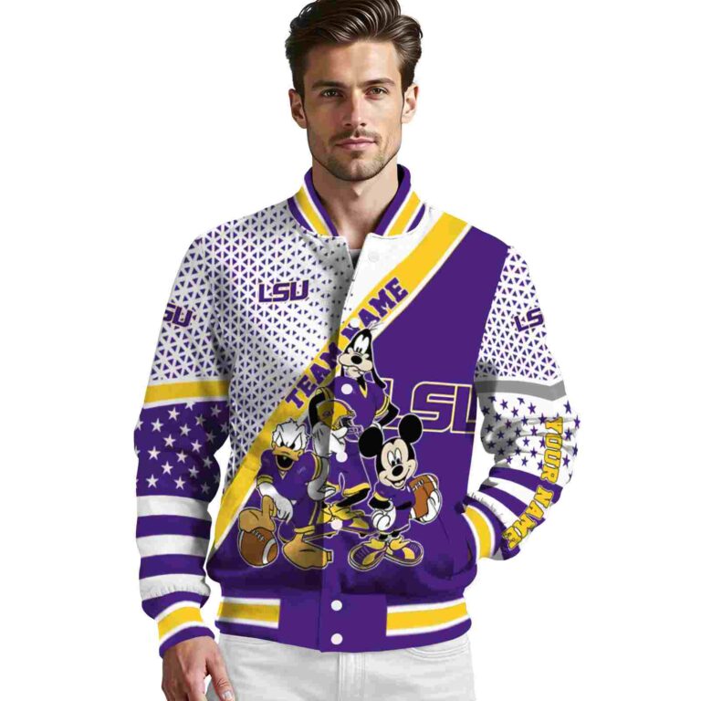 custom lsu tigers mickey donald goofy purple white jacket high quality jacketwow