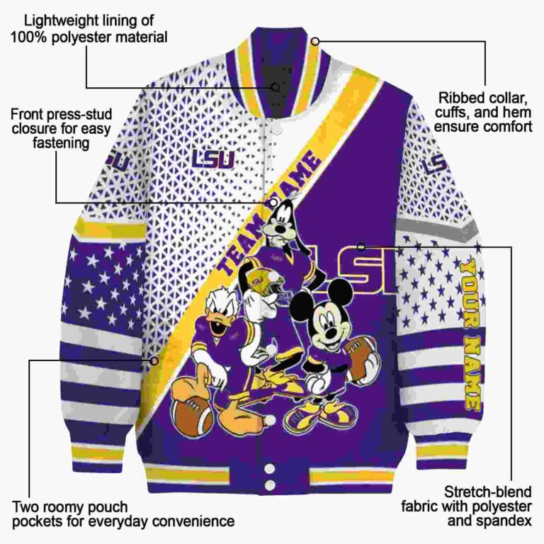 custom lsu tigers mickey donald goofy purple white jacket new arrival jacketwow