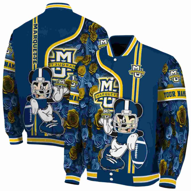 custom marquette golden eagles rose mickey blue jacket fashion forward jacketwow