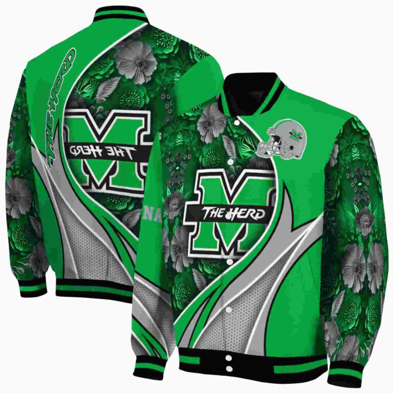 custom marshall thundering herd floral print green jacket fashion forward jacketwow