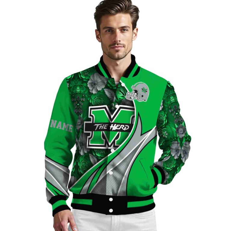 custom marshall thundering herd floral print green jacket high quality jacketwow