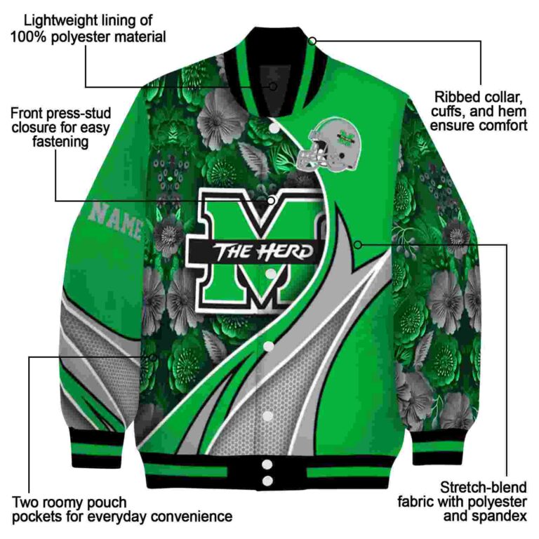 custom marshall thundering herd floral print green jacket new arrival jacketwow