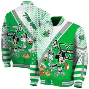 custom marshall thundering herd mickey donald goofy green white jacket fashion forward jacketwow