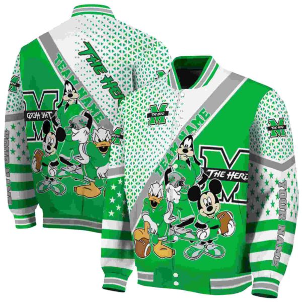 custom marshall thundering herd mickey donald goofy green white jacket fashion forward jacketwow