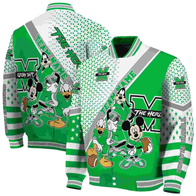 custom marshall thundering herd mickey donald goofy green white jacket fashion forward jacketwow