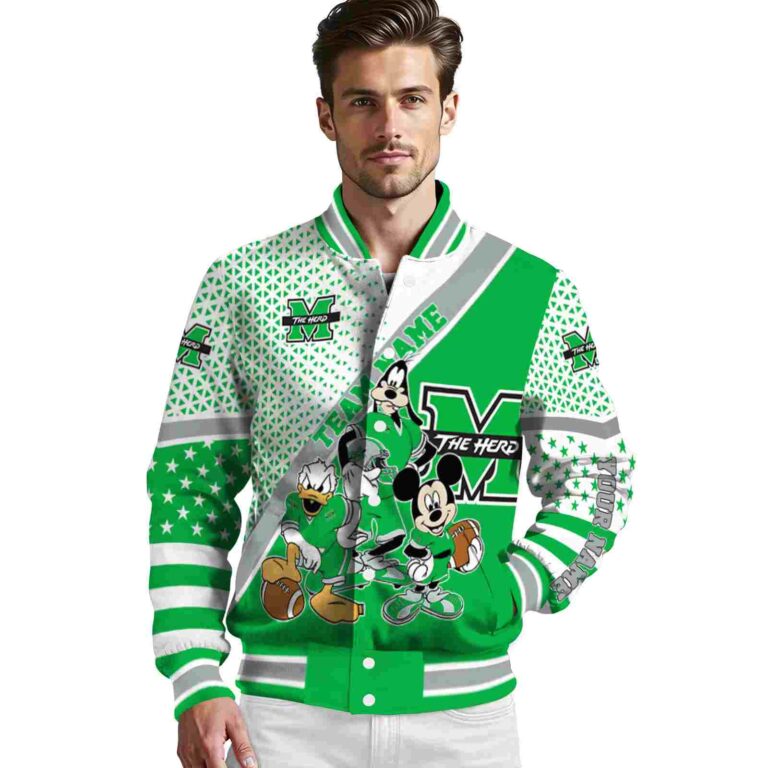custom marshall thundering herd mickey donald goofy green white jacket high quality jacketwow