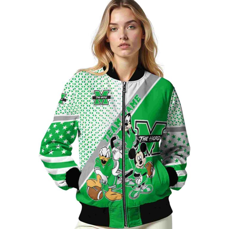 custom marshall thundering herd mickey donald goofy green white jacket latest model jacketwow