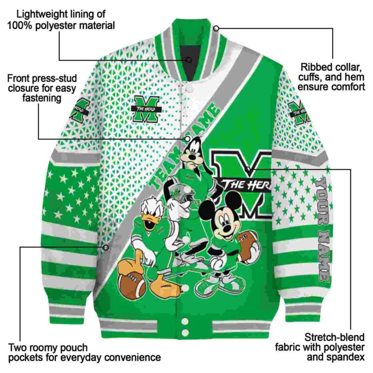 custom marshall thundering herd mickey donald goofy green white jacket new arrival jacketwow