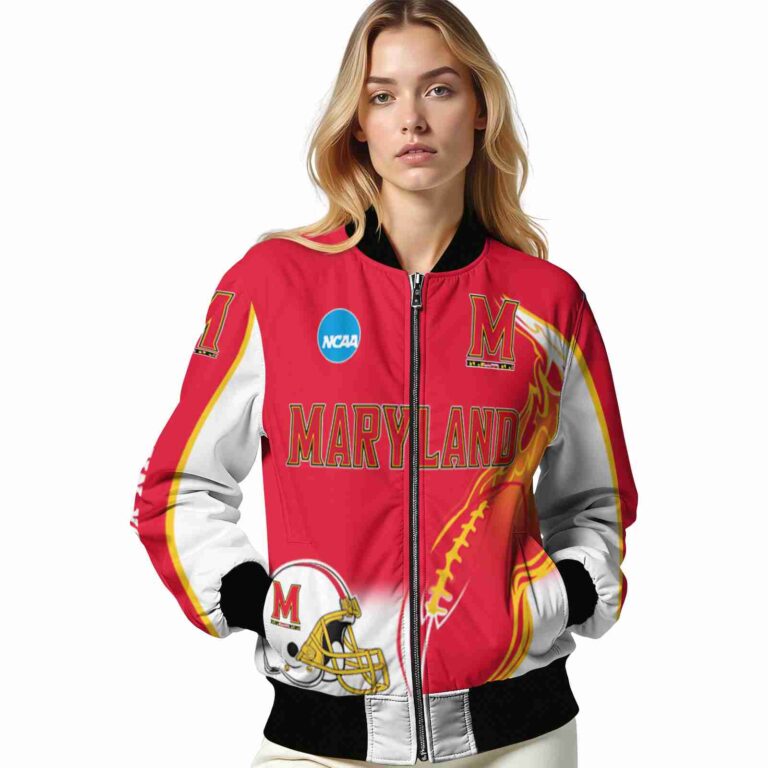 custom maryland terrapins flaming football red white jacket latest model jacketwow
