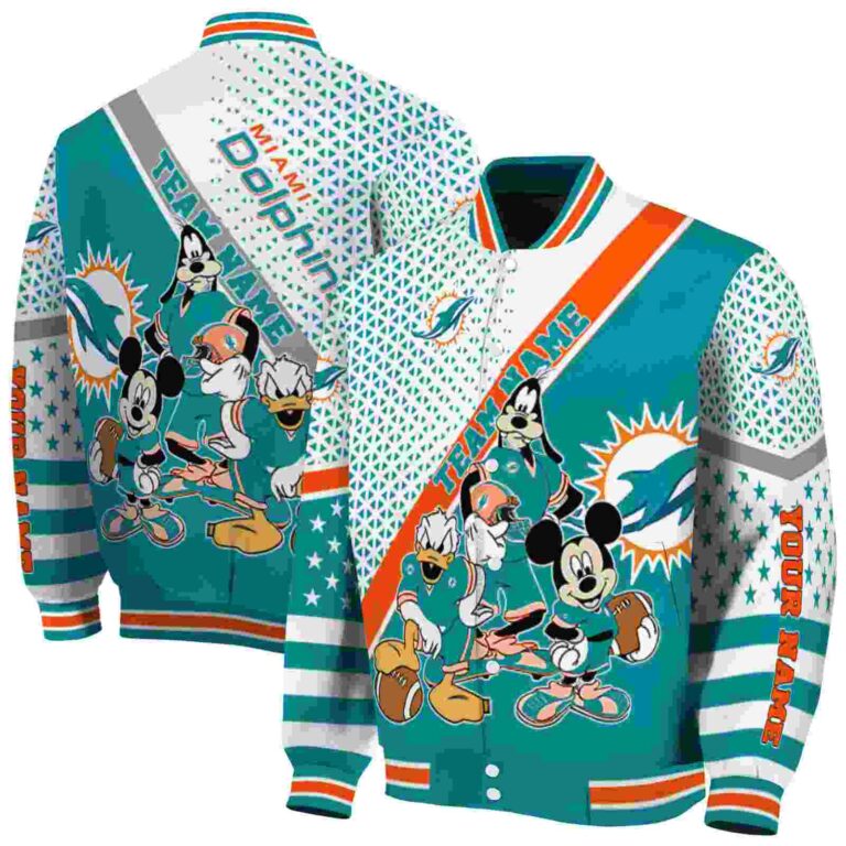 custom miami dolphins mickey donald goofy aqua white jacket fashion forward jacketwow