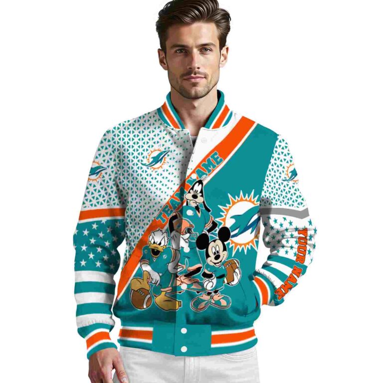 custom miami dolphins mickey donald goofy aqua white jacket high quality jacketwow