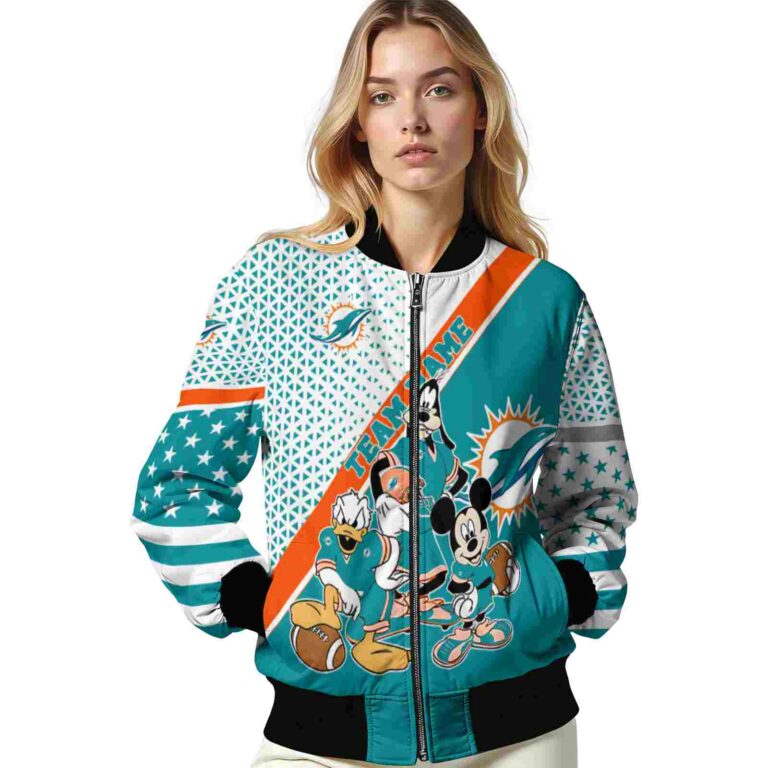 custom miami dolphins mickey donald goofy aqua white jacket latest model jacketwow