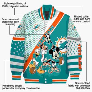 custom miami dolphins mickey donald goofy aqua white jacket new arrival jacketwow
