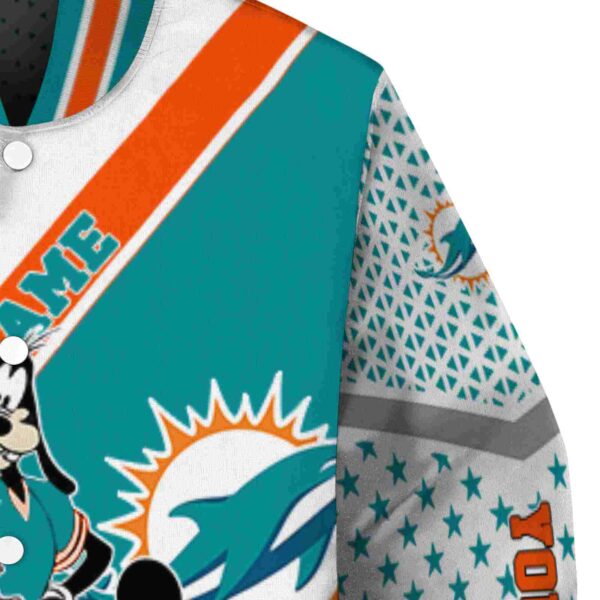 custom miami dolphins mickey donald goofy aqua white jacket premium grade jacketwow