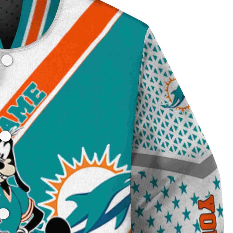 custom miami dolphins mickey donald goofy aqua white jacket premium grade jacketwow