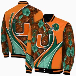 custom miami hurricanes floral print orange jacket fashion forward jacketwow