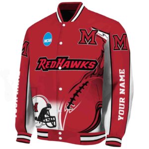 custom miami redhawks flaming football red white jacket best selling jacketwow