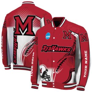 custom miami redhawks flaming football red white jacket fashion forward jacketwow