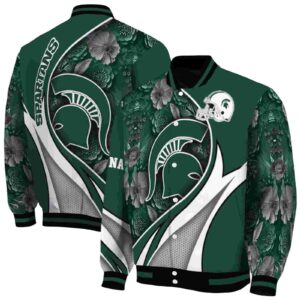 custom michigan state spartans floral print green jacket fashion forward jacketwow