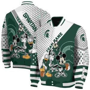 custom michigan state spartans mickey donald goofy green white jacket fashion forward jacketwow