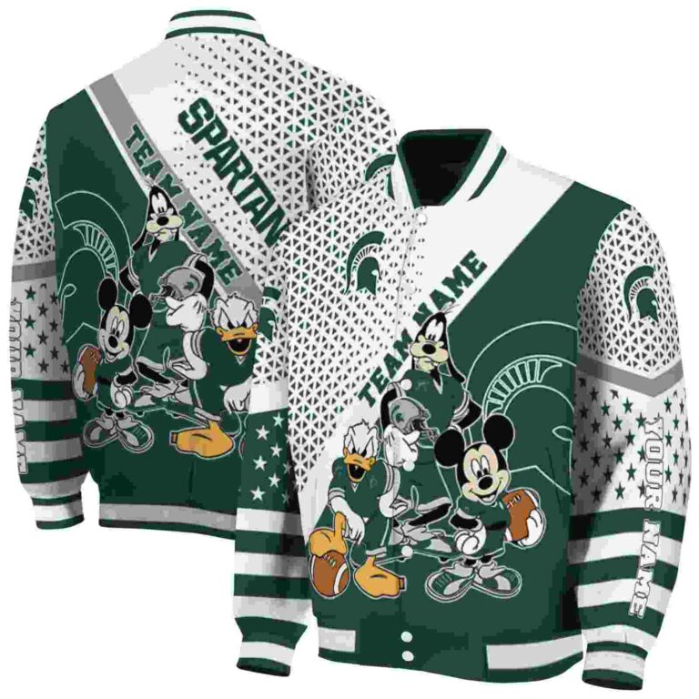 custom michigan state spartans mickey donald goofy green white jacket fashion forward jacketwow