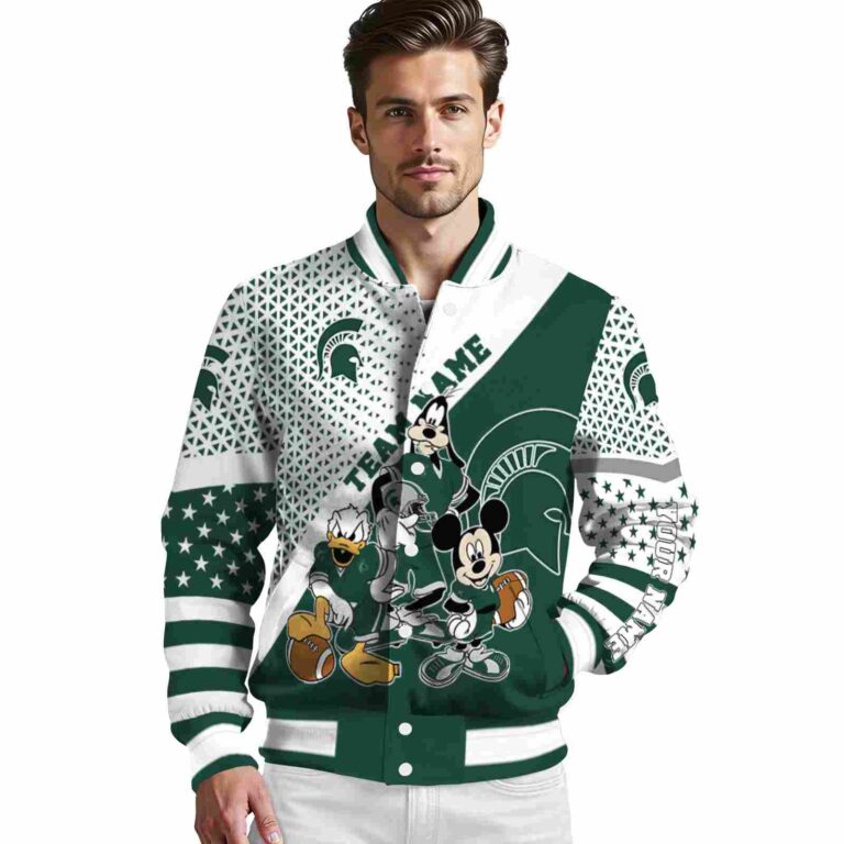 custom michigan state spartans mickey donald goofy green white jacket high quality jacketwow