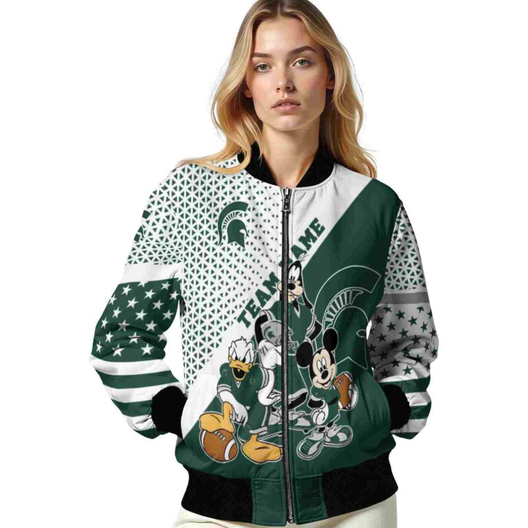 custom michigan state spartans mickey donald goofy green white jacket latest model jacketwow