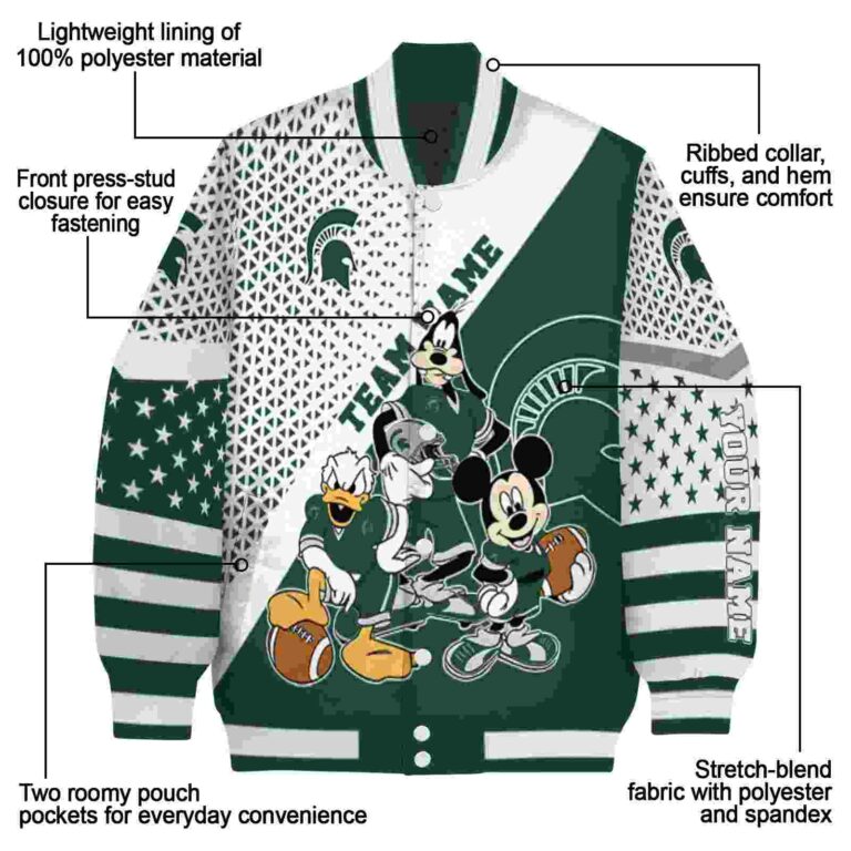 custom michigan state spartans mickey donald goofy green white jacket new arrival jacketwow