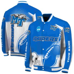 custom middle tennessee blue raiders flaming football blue white jacket fashion forward jacketwow