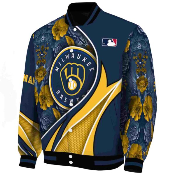 custom milwaukee brewers floral print navy blue jacket best selling jacketwow