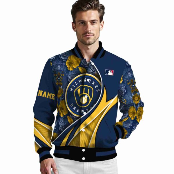 custom milwaukee brewers floral print navy blue jacket high quality jacketwow