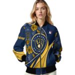 custom milwaukee brewers floral print navy blue jacket best selling jacketwow