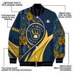 custom milwaukee brewers floral print navy blue jacket best selling jacketwow