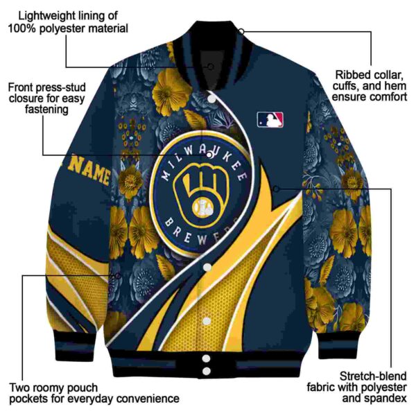 custom milwaukee brewers floral print navy blue jacket new arrival jacketwow