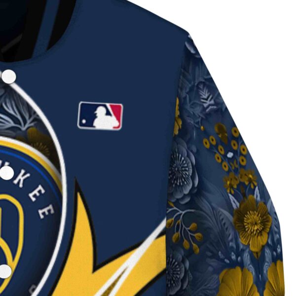 custom milwaukee brewers floral print navy blue jacket premium grade jacketwow