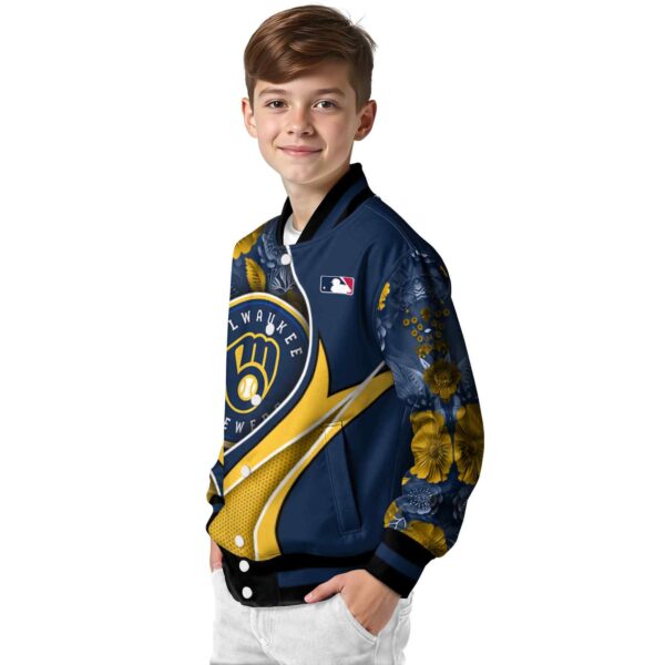 custom milwaukee brewers floral print navy blue jacket trendy jacketwow