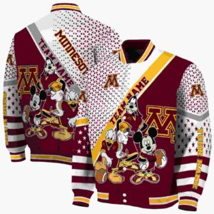 custom minnesota golden gophers mickey donald goofy maroon white jacket fashion forward jacketwow