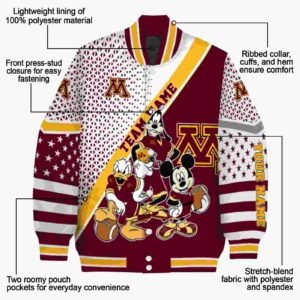 custom minnesota golden gophers mickey donald goofy maroon white jacket new arrival jacketwow