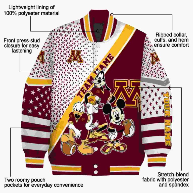 custom minnesota golden gophers mickey donald goofy maroon white jacket new arrival jacketwow