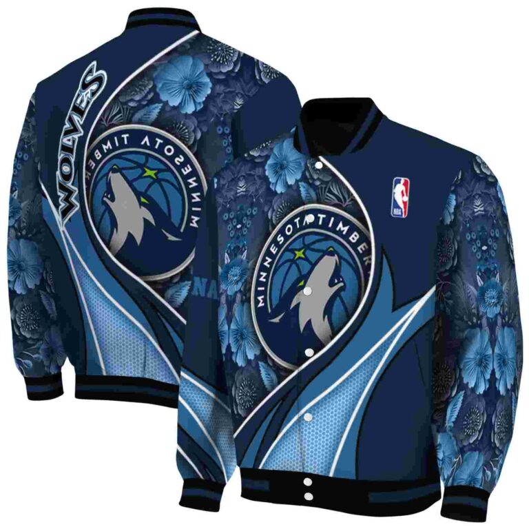 custom minnesota timberwolves floral print midnight blue jacket fashion forward jacketwow