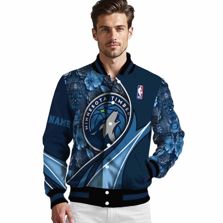 custom minnesota timberwolves floral print midnight blue jacket high quality jacketwow