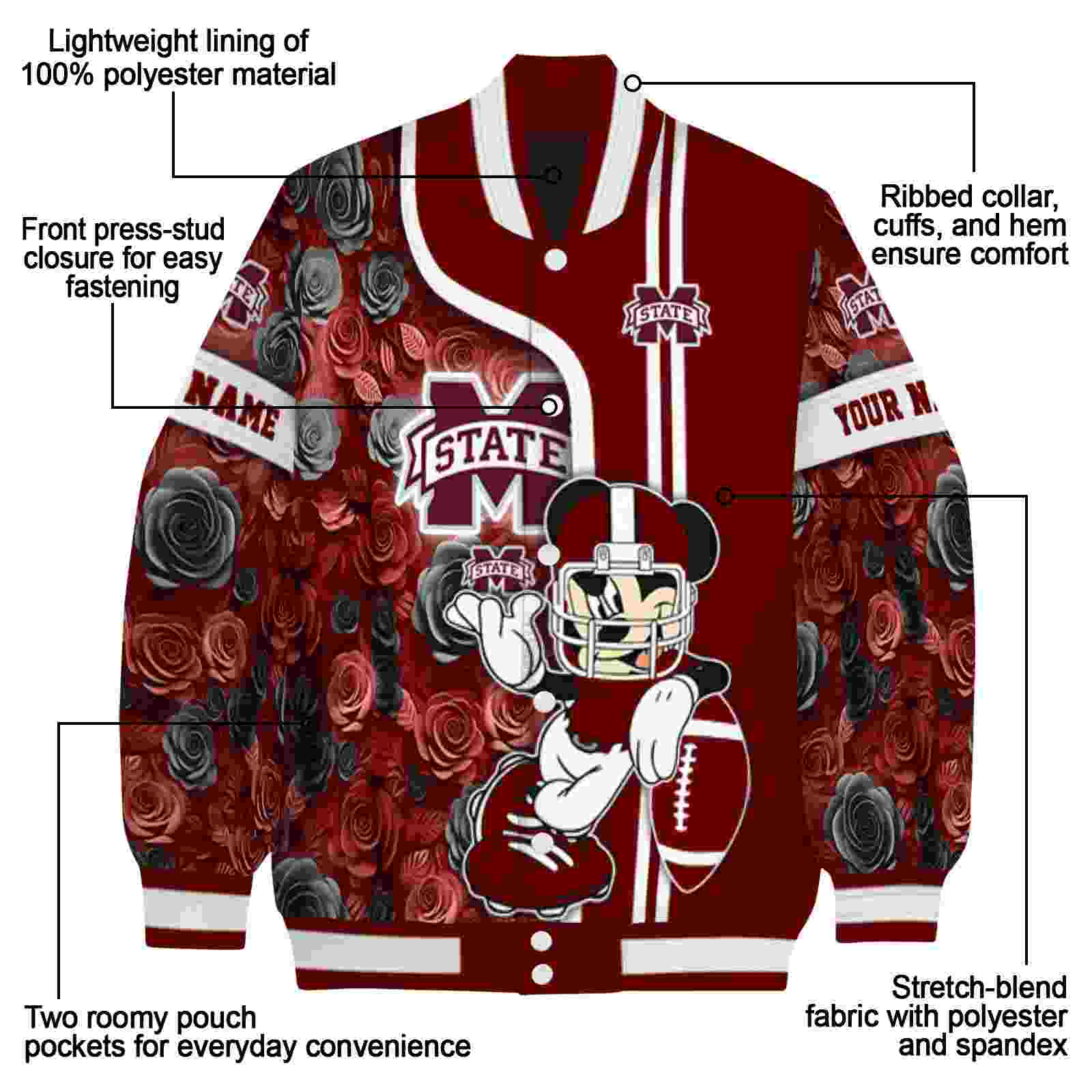 custom mississippi state bulldogs rose mickey maroon jacket new arrival jacketwow custom mississippi state bulldogs rose mickey maroon jacket new arrival jacketwow