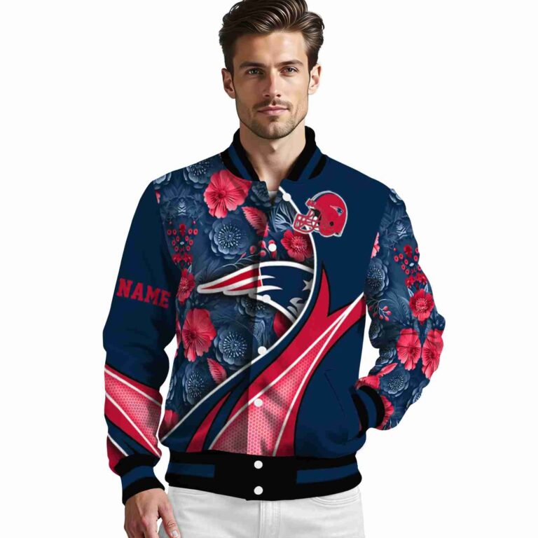 custom new england patriots floral print blue jacket high quality jacketwow