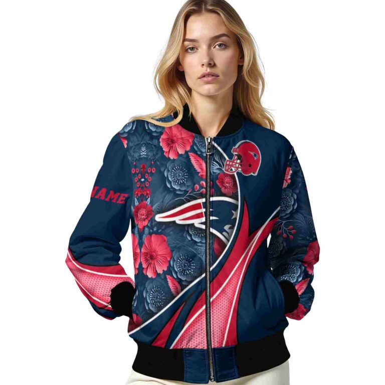 custom new england patriots floral print blue jacket latest model jacketwow