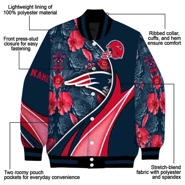 custom new england patriots floral print blue jacket new arrival jacketwow