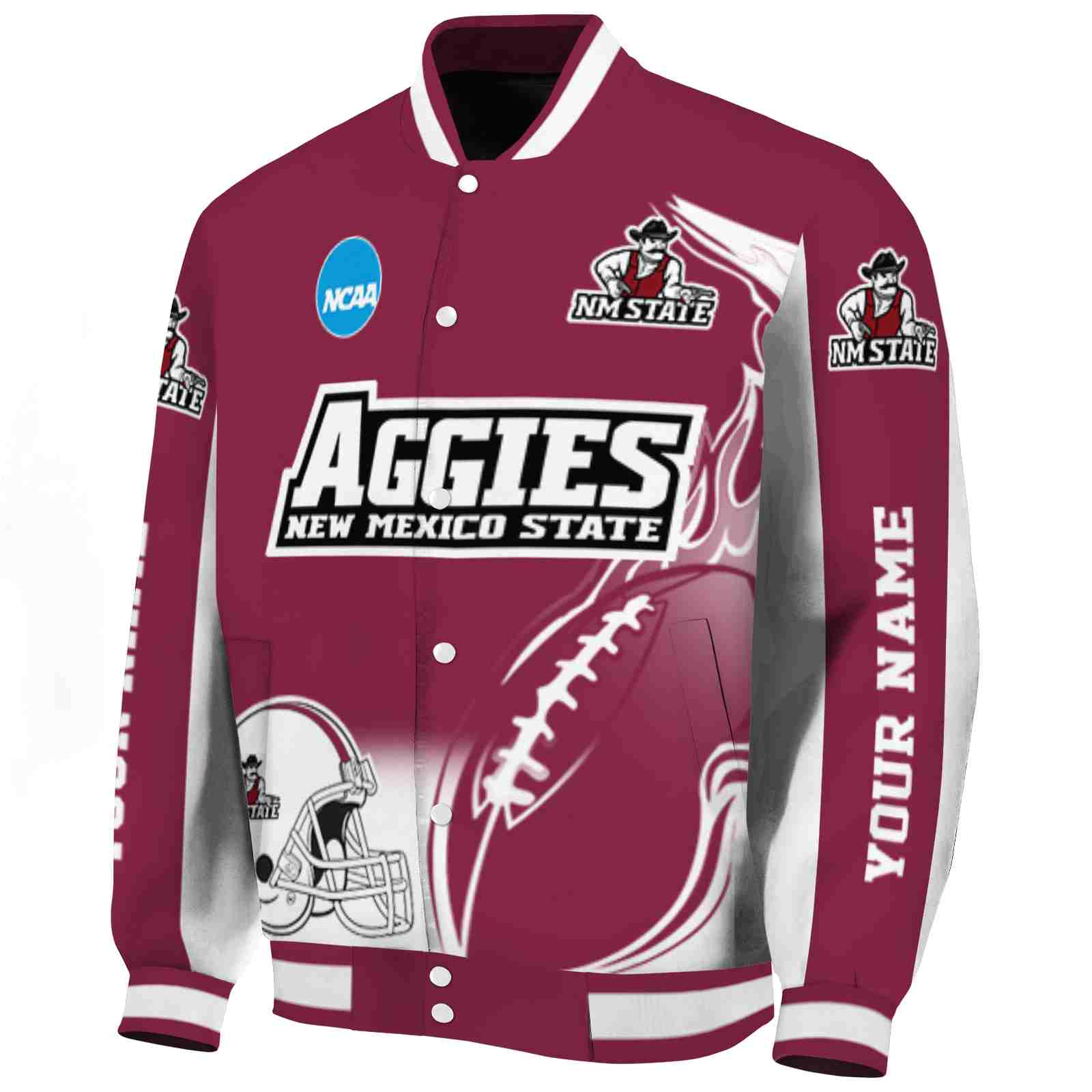 custom new mexico state aggies flaming football crimson white jacket best selling jacketwow custom new mexico state aggies flaming football crimson white jacket best selling jacketwow