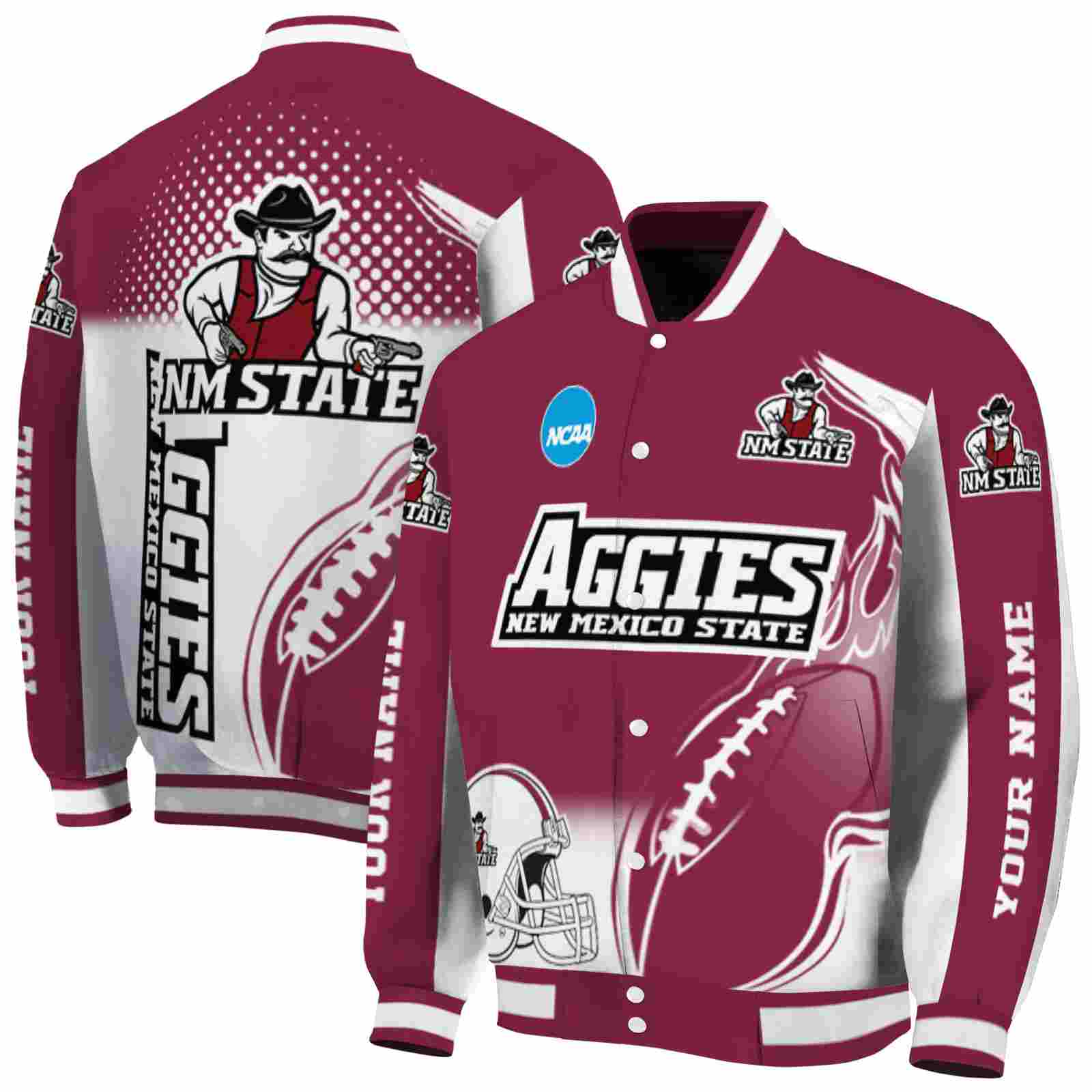 custom new mexico state aggies flaming football crimson white jacket fashion forward jacketwow custom new mexico state aggies flaming football crimson white jacket fashion forward jacketwow