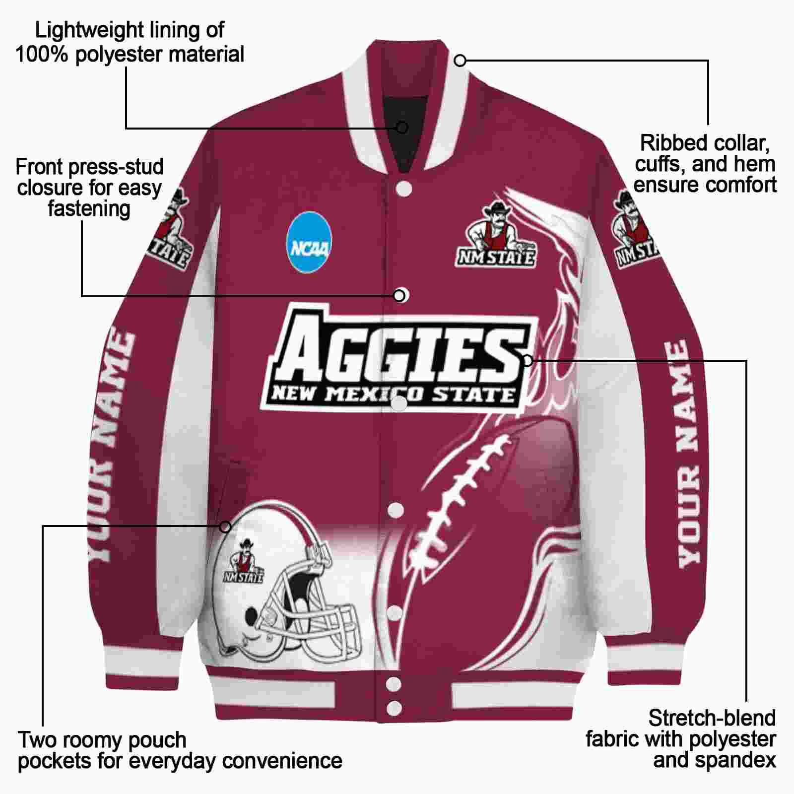 custom new mexico state aggies flaming football crimson white jacket new arrival jacketwow custom new mexico state aggies flaming football crimson white jacket new arrival jacketwow