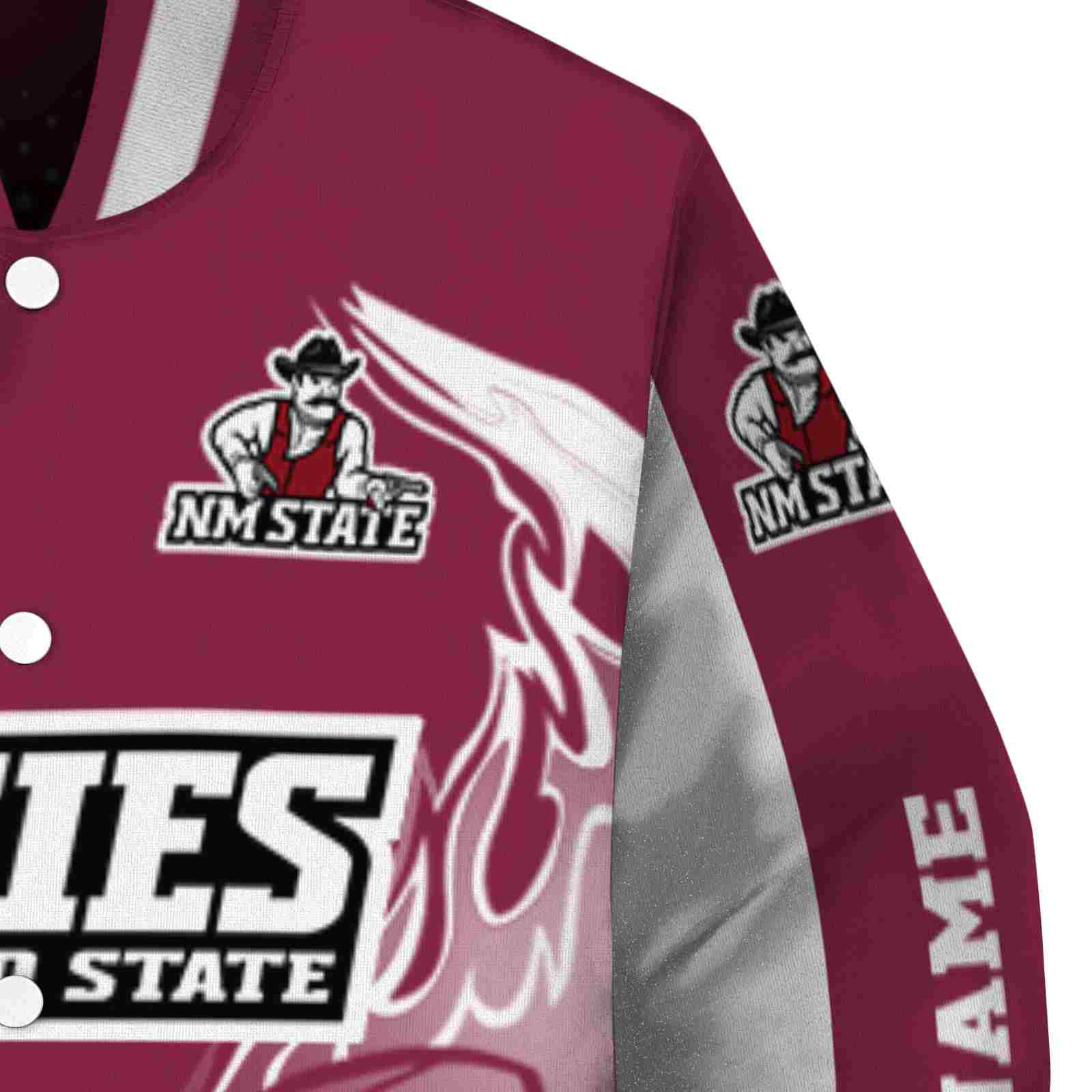 custom new mexico state aggies flaming football crimson white jacket premium grade jacketwow custom new mexico state aggies flaming football crimson white jacket premium grade jacketwow