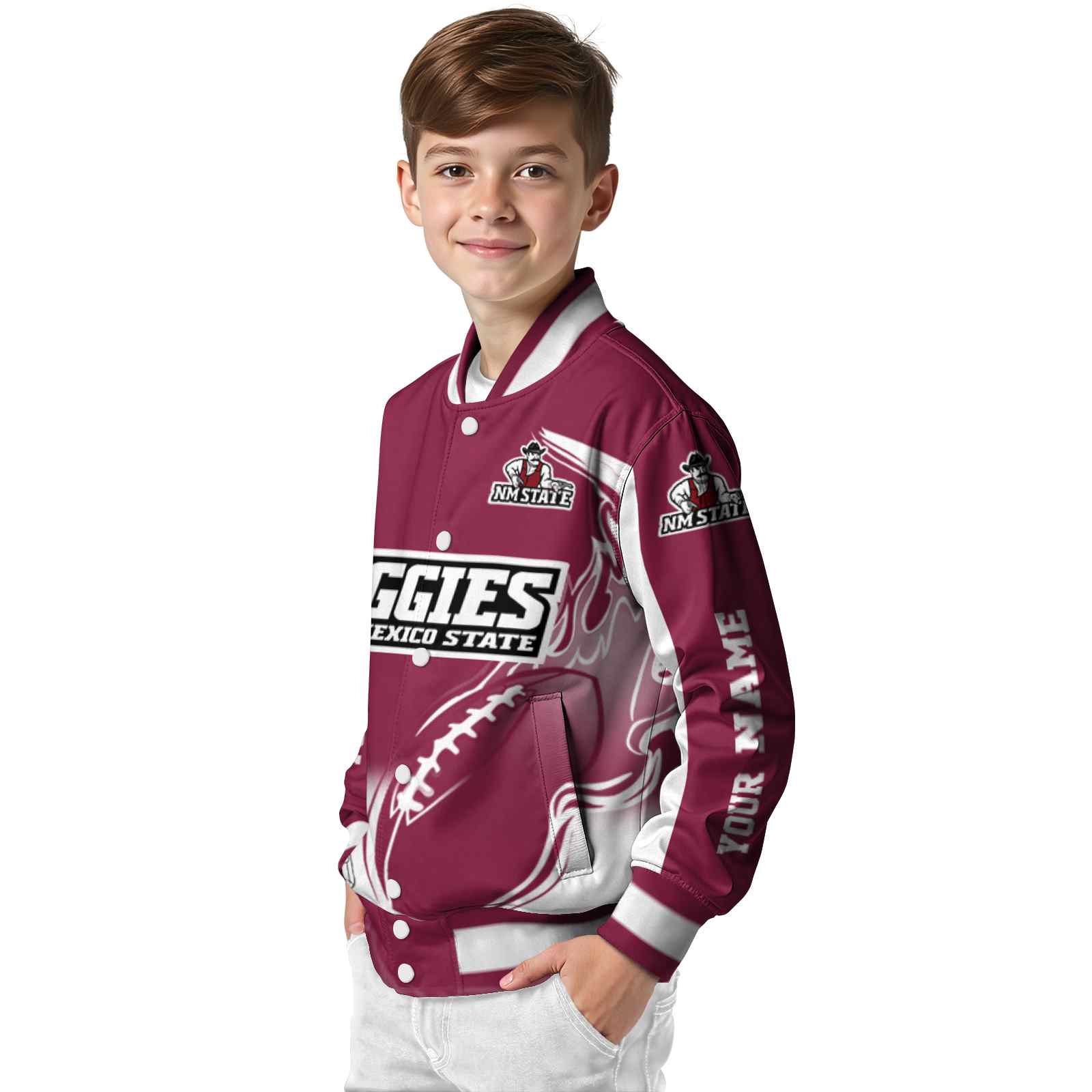 custom new mexico state aggies flaming football crimson white jacket trendy jacketwow custom new mexico state aggies flaming football crimson white jacket trendy jacketwow